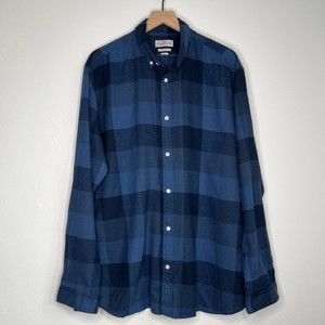 Jack & Jones Mens Flannel Shirt Long Sleeve Buffalo Plaid Navy Blue XXL 2XL